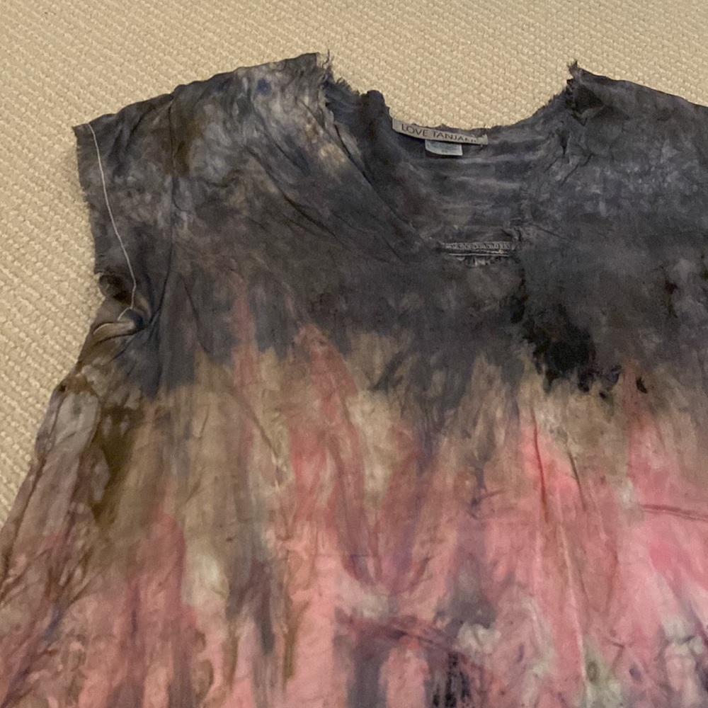 Love Tanjane Pink and Purple Silk Tie Dye Distressed Top - Picture 5 of 9